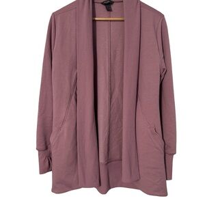 Eddie Bauer Open Front Cardigan | Mauve Shawl Collar Sweater